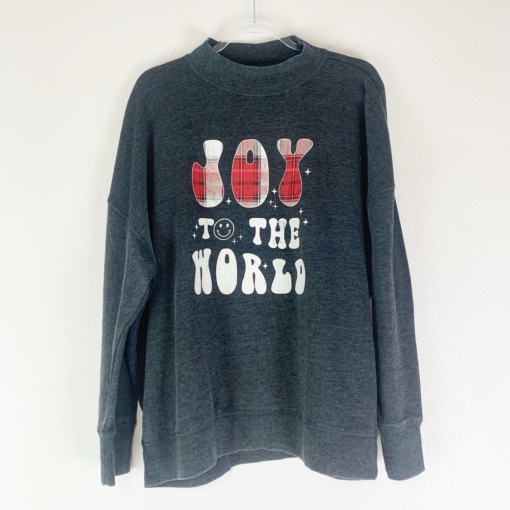 Maurices Sweatshirt Womens XL Joy to the World Christmas Graphic Pullover Gray